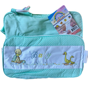 Vintage Rare New Precious Moments Style Green Boy Medium Diaper Bag with Bonus Teething Toy Ring Elegant Kids 2000 Baby Shower Gift