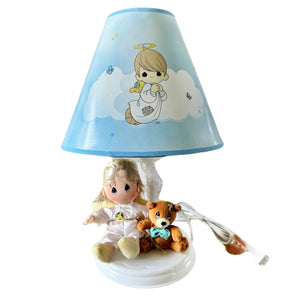 Vintage New Rare Precious Moments Baby Nursery Lamp with Plush Angel Boy Girl and Bear by Luv'n Care 2002