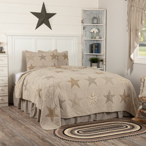 Vintage Country Cottage Farmhouse Sawyer Mill Star Charcoal Luxury Cotton Queen Size Quilt Bedding Set & Bedskirt Patchwork Texas Patriotic Star Bedspread Cream Tan by VHC Brands