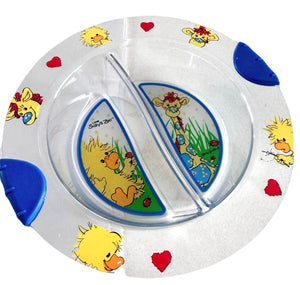 Assiette à nourriture divisée pour bébé/enfant en bas âge Little Suzy's Zoo 7" Witzy Duck, Patches Giraffe, Hearts & Ladybugs