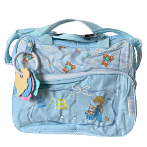 Vintage Rare New Precious Moments Style Blue Boy Medium Diaper Bag with Bonus Teething Toy Ring Elegant Kids 2000 Baby Shower Gift