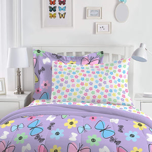Purple Butterfly Girls Bedding Twin or Full Comforter Set Bed in a Bag Ensemble
