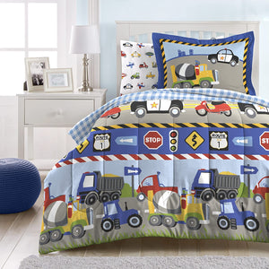 Cars, Trucks, Planes, Police Car Boys Bedding 5pc Twin Comforter Set Bed in a Bag