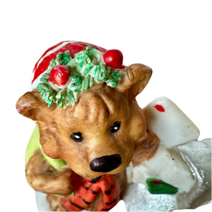 Vintage Suzy’s Zoo Christmas Bear & Mailbox Collectible Porcelain Bisque Figurine Statue by Suzy Spafford Enesco 1977
