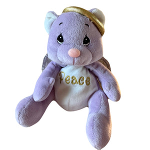 Vintage 2000 Precious Moments Ange de Noël Violet Peluche Ours Ange PAIX Bonnet Poupée de Chiffon 7" Jouet en Peluche Doux à Collectionner