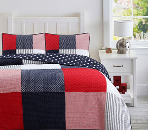 Patchwork Cotton Patriotic Stars & Stripes USA Flag Inspired Luxury Cotton Bedding Twin Full/Queen Quilt Set Elegant Red White Blue Coverlet Beadspread