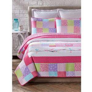 Pink Owls & Birds Tree Branch Little Girl Bedding Twin or Full/Queen Cotton Coverlet Bedspread Pink Polka Dot Quilt Set