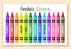 Mantel individual personalizado para niños con crayones de colores de 18" x 12" y alfabeto - Custom USA