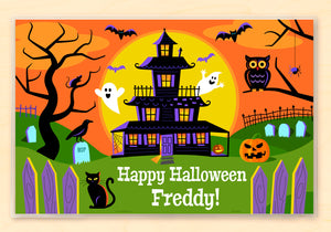 Mantel individual personalizado para niños con diseño de casa encantada de Halloween, 18" x 12" con alfabeto - Custom USA