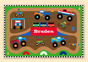 Mantel individual personalizado para niños de Monster Trucks de 18" x 12" con alfabeto - Custom USA