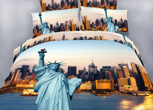 Parure de lit de luxe en coton NYC New York Statue de la Liberté Manhattan Parure de lit double, complète/queen size King Housse de couette Ensemble de créateur