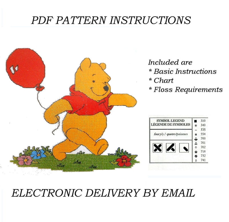 Walt Disney Winnie The Pooh Bear Rainy Day by Debbie Minton Counted Cross Stitch PDF Pattern Chart Instructions Designer Stitches Product Kit