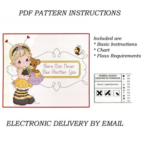 Moments précieux au point de croix Fille en abeille avec ours en peluche Il ne peut jamais y avoir un autre toi PDF Motif graphique Instructions Wiggles et rires Hug'n Cuddle Bugs 2012