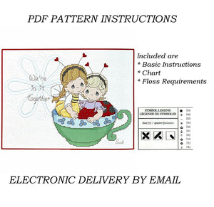 Precious Moments Cross Stitch Two Girl Friends in a Teacup We're in it Together PDF Pattern Instructions Wiggles and Giggles Hug'n Cuddle Bugs 2012