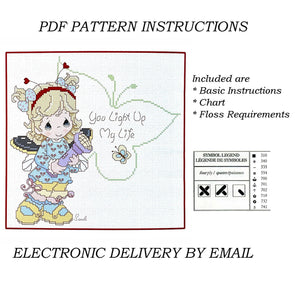 Instructions pour le tableau de motifs au point de croix Precious Moments Butterfly Girl You Light Up My Life PDF Wiggles and Giggles Hug'n Cuddle Bugs 2012