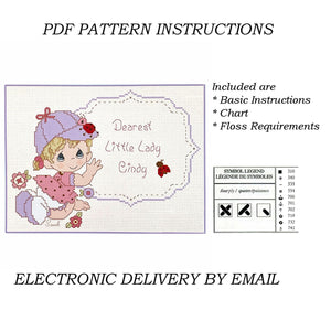 Moments précieux Point de croix Bébé fille Chère petite dame avec coccinelles Modèle PDF personnalisé Instructions du tableau Wiggles and Giggles Hug'n Cuddle Bugs 2012