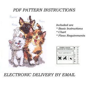 Suzy's Zoo Three Kitty Cats Cattails of Duckport Counted Cross Stitch PDF Pattern Chart Instructions 5" x 7" Janlynn Vintage 2006