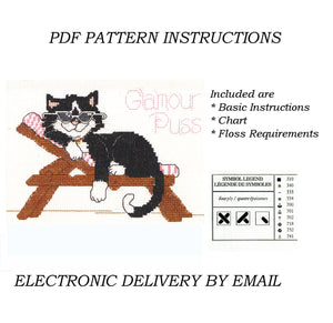 Suzy's Zoo Black White Tuxedo Kitty Cat Glamour Puss Counted Cross Stitch PDF Pattern Chart Instructions 5" x 7" Janlynn Vintage 2006