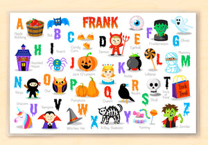 Halloween Icons with Alphabet Letters Personalized Kids Placemat 18" x 12" with Alphabet - Custom USA