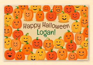 Mantel individual personalizado para niños con calabazas sonrientes de Halloween, 18 x 12 pulgadas, con alfabeto - Custom USA