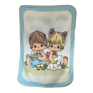 Couverture de berceau pour bébé fille et garçon, vintage, rare, Precious Moments PRECIOUS PALS, couverture en peluche de luxe Minky pour enfants avec agneau et poussins, 31" x 44"