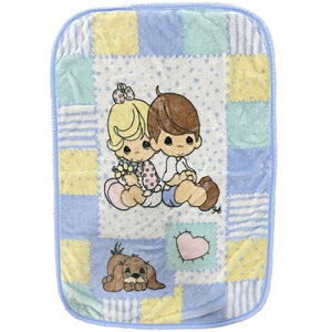 Couverture de berceau pour bébé vintage rare et de luxe JUST PRECIOUS pour fille, garçon et chiot, en peluche de luxe Minky, 30" x 45"