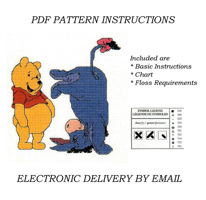 Winnie The Pooh Bear & Upside Down Eeyore Counted Cross Stitch PDF