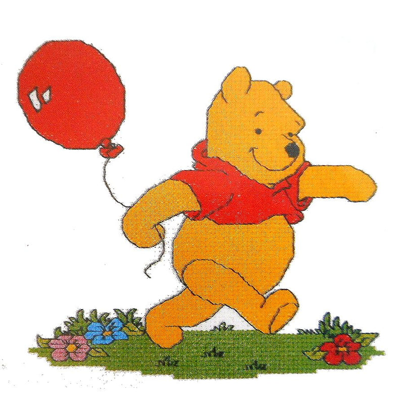 Disney Winnie The Pooh Iron-On Patch: Gingham Oval Winnie w/Balloon Flying  New