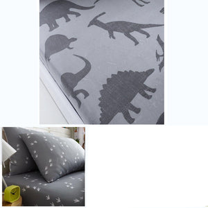 Prehistoric Dinosaurs or Footprints Twin Kids 2-Piece Fitted Bed Sheet & Pillowcase Set
