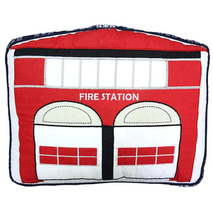 Red Fire Truck Station Cotton Decorative Kids Throw Pillow 17" x 14"