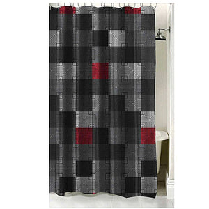 Red Black Grey Pixel Geo Blocks Latitude Bedroom Accessories - Shower Curtain or Window Curtains Panels