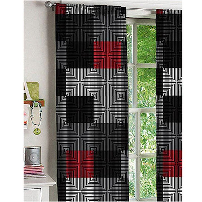 Red Black Grey Pixel Geo Blocks Latitude Bedroom Accessories - Shower Curtain or Window Curtains Panels
