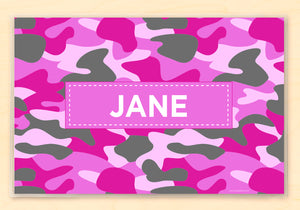 Pink Camo Personalized Kids Placemat 18" x 12" with Alphabet - Custom USA