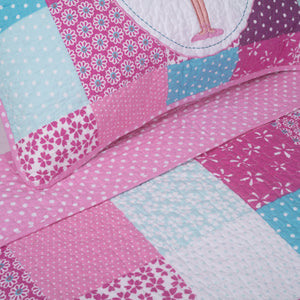 Pink Ballerina Dancer Girl Bedding Twin Full/Queen Cotton Patchwork Quilt Set Kids Coverlet Bedspread
