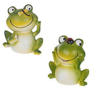 Smiling Happy Green Frog 4" Figurine Resin Statue with small Ladybug, Dragonfly, Butterfly - Spring / Summer Decoration for Tier Tray Home or Garden Decor