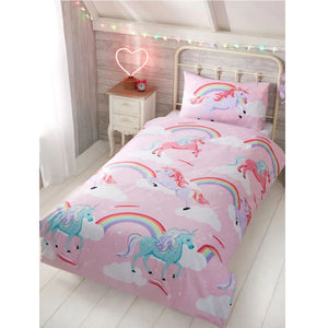 My Little Unicorn Rainbow & Clouds Pink Bedding Toddler or Twin Duvet / Comforter Cover Set