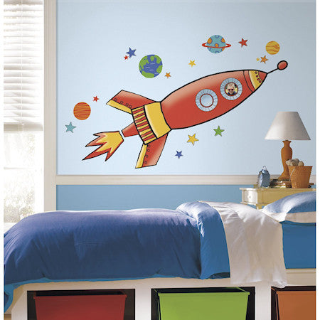 53" Red Rocket Peel & Stick Giant Wall Decal Outer Space Wall Mural
