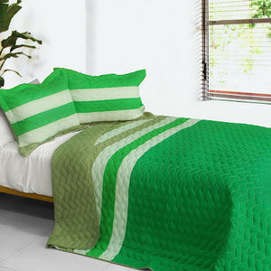 Striped Green Soccer Bedding Full/Queen Quilt Set Oversized Bedspread
