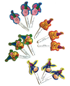 Adornos de plástico para cupcakes de Winnie The Pooh, 12 unidades: sombreros de fiesta de Pooh, Piglet, Tigger y Eeyore