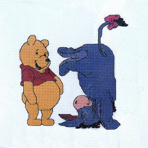 Walt Disney Winnie The Pooh Bear & Upside Down Eeyore Counted Cross Stitch Kit or PDF Pattern Chart 5.5" x 5.5" Debbie Minton Designer Stitches 1132-93