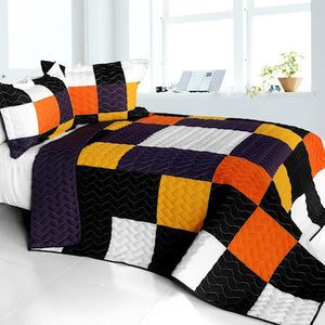 Black White Orange Purple Checkered Teen Bedding Full/Queen Quilt Set Modern Geometric Bedspread