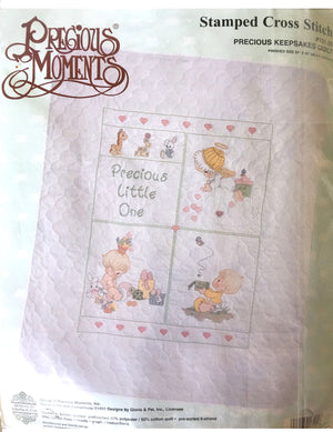 Vintage Precious Moments Stamped Cross Stitch Baby Quilt Kit Or PDF Pattern Chart Instructions 'Precious Little One' Keepsake Crib Blanket 34" x 43"