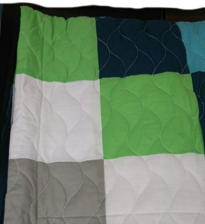 Green Navy& Turquoise Blue Geometric Teen Boy Bedding Full/Queen Quilt Set - Pillow Sham