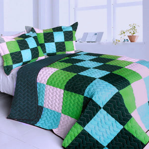 Green Navy& Turquoise Blue Geometric Teen Boy Bedding Full/Queen Quilt Set Patchwork Modern Bedspread