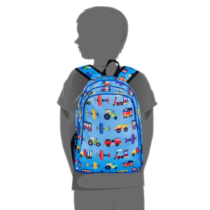 Blue Trains, Air Planes, Trucks School Backpack for Boys