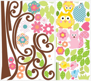 Large Scroll Tree & Owls Wall Decal Sticker Vinyl Kids Wallpaper Mural for Nursery