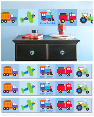 Trains Airplanes Trucks Personalized Peel & Stick Wall Border