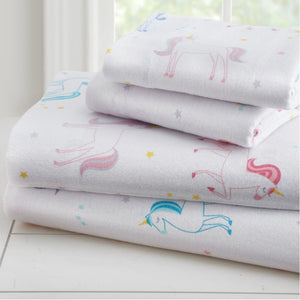 Purple Lavender White Unicorn Cotton Bed in a Bag Girl Bedding Toddler Twin Full Comforter & Sheet Set