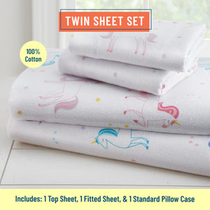 Unicorn Cotton Bed Sheet Set for Girls Toddler Twin Full