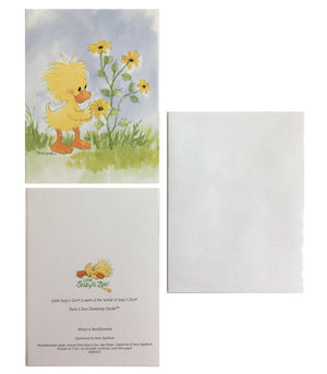Carte de vœux avec enveloppe et mémo de bébé canard du zoo de Little Suzy et tournesols de Witzy